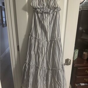 Lulu's Vacay Babe Blue and White Striped Ruffle-Tier Maxi Dress